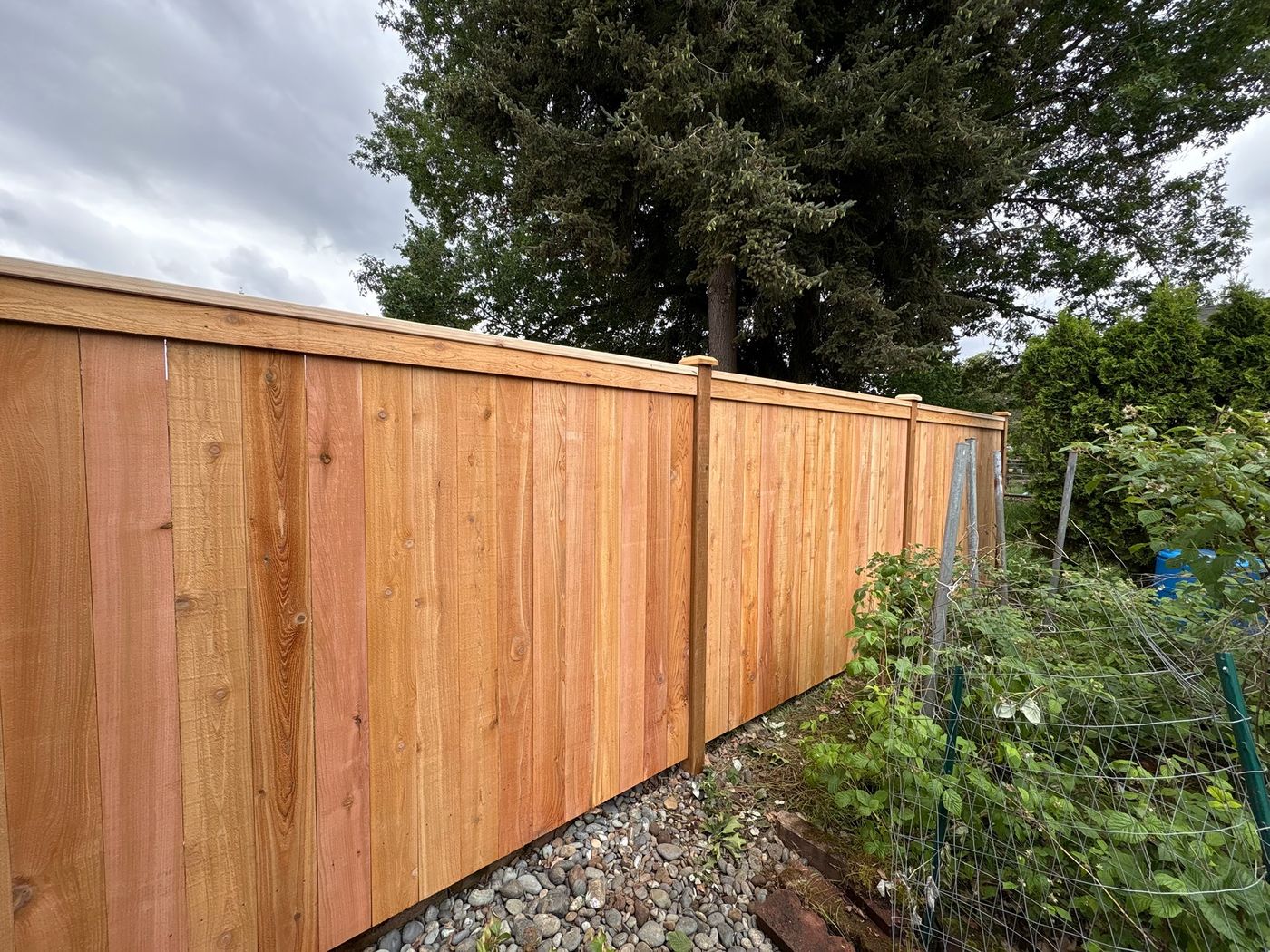 A standard vertical cedar privacy fence installed by Gorilla Works in the Portland, OR area