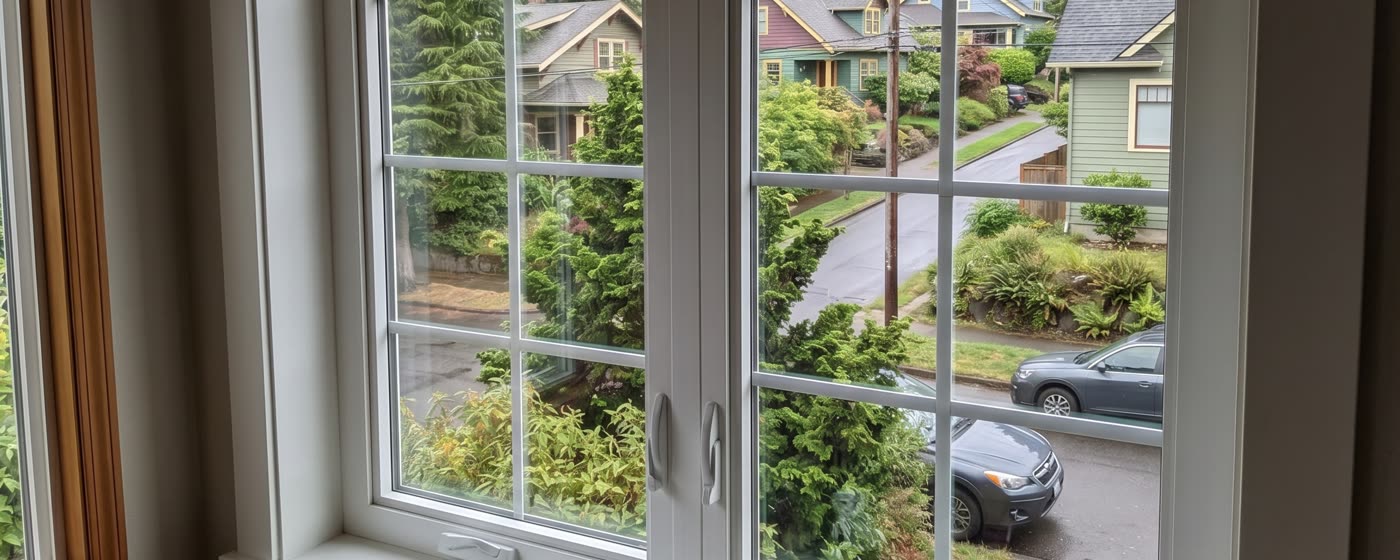 White Milgard casement windows installed by Gorilla Works on a Portland, OR home